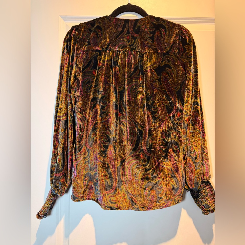 Anthropology Multicolor Velvet Wrap Top - Picture 11 of 16